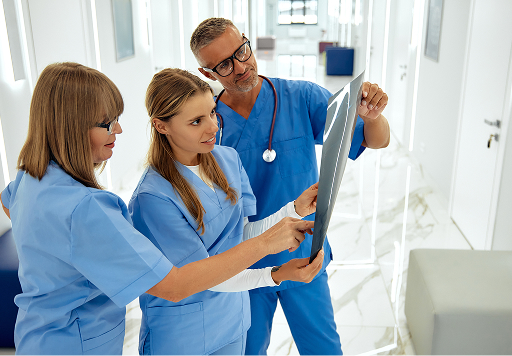 Doctors looking at results